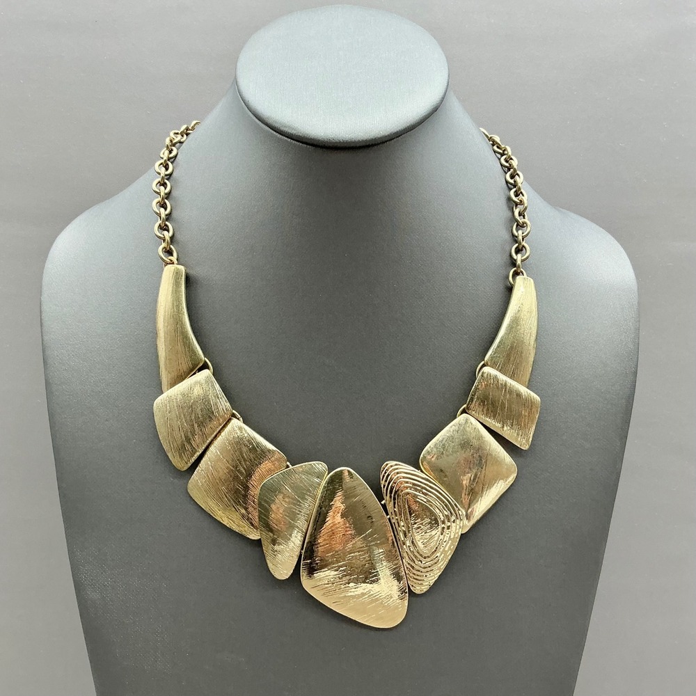 Chico's Statement Necklace Women Gold Tone Textured Geometric Bib Collar Jewelry
